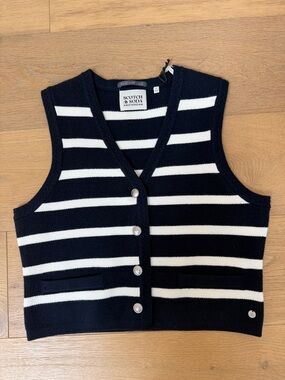 Scotch & Soda Navy and White Striped V-Neck Knit Vest
